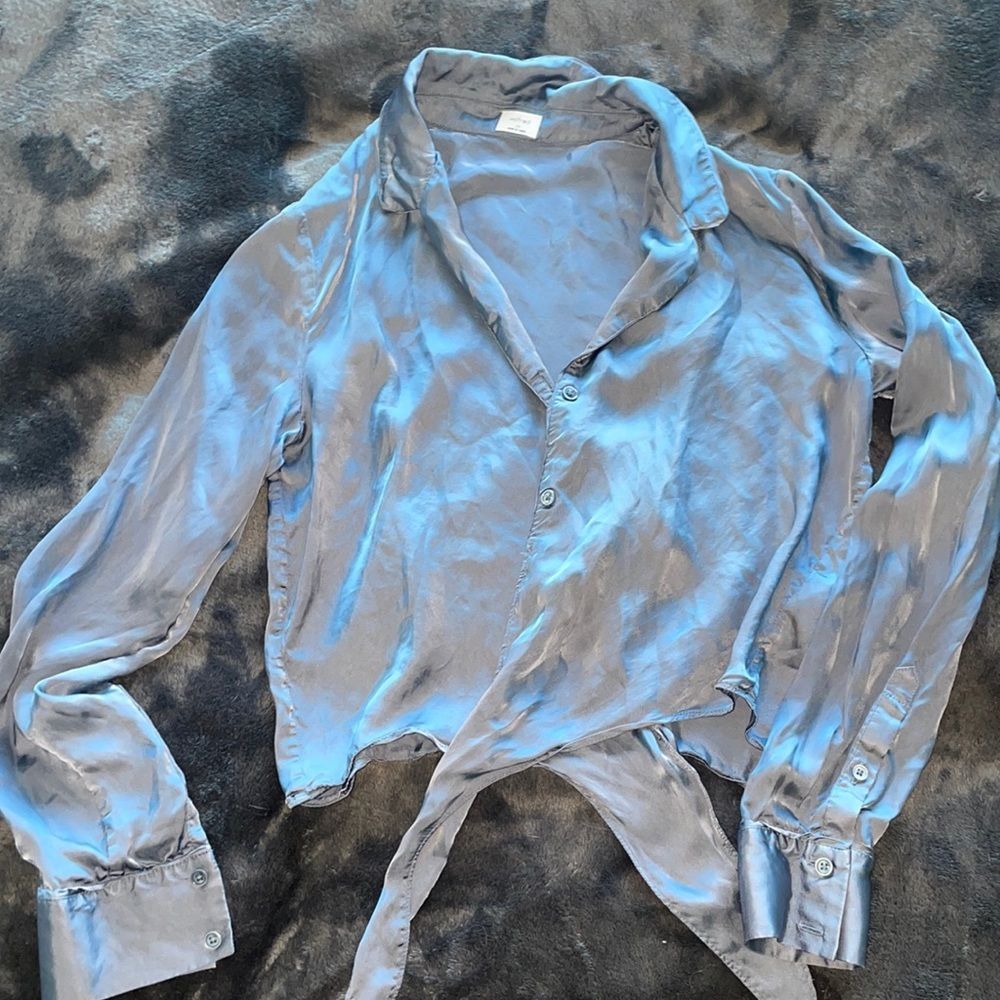 Aritzia Wilfred Satin Blue Blouse